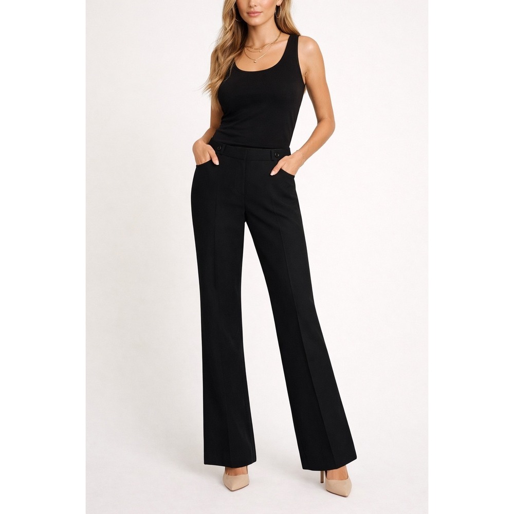 Ann Taylor LOFT Julie Wide Leg Dress Pants Black‎ Side Button Detail Size 8
